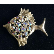 2 3/4" Golden Fish Pin with Aurora Borealis Rhinestone Body