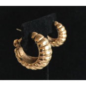 Vintage Ribbed Goldtone Chunky 1980s Pierced Hoop Earrings