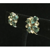 Aqua Emerald Cut and Clear Rhinestone Art Deco Earrings