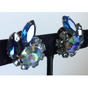 Art Deco Blue Rhinestone Flower Earrings