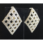 1 3/4 Inch Art Deco Diamond Shape Rhinestone Earrings