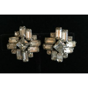 Art Deco Faceted Channel-Set Chunky Rhinestone Earrings