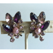 Purple & Lavender Rhinestone Flower Earrings