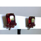 Vintage Red Art Deco Emerald Cut Rhinestone Earrings
