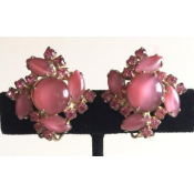 Vintage Pink Rhinestone Flower Earrings