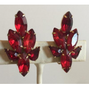 Vintage Red Rhinestone Flower Earrings